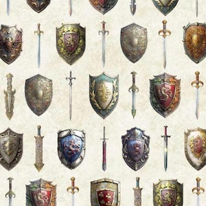 Quilting Treasures WIZARDS AND WARRIORS by Dan Morris Swords and Shields Cream