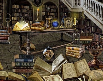 Timeless Treasures MAD SCIENTIST Magic Haunted Library