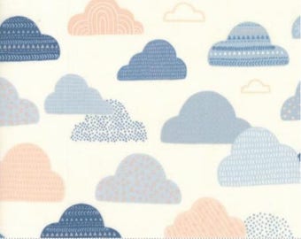 Wild and Free 35315 15 Pink Blue Feathers on Blue Moda Fabric by the 1//2 yard