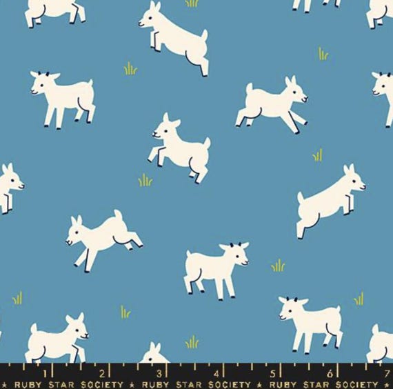 Animal, Animal: Baby Goats in Vintage Blue Animal, Animal: Baby Goats in Vintage Blue
