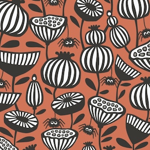 Cloud9 Fabrics GOTHIC WHIMSY by Anequ Studio Spiders Garden Orange