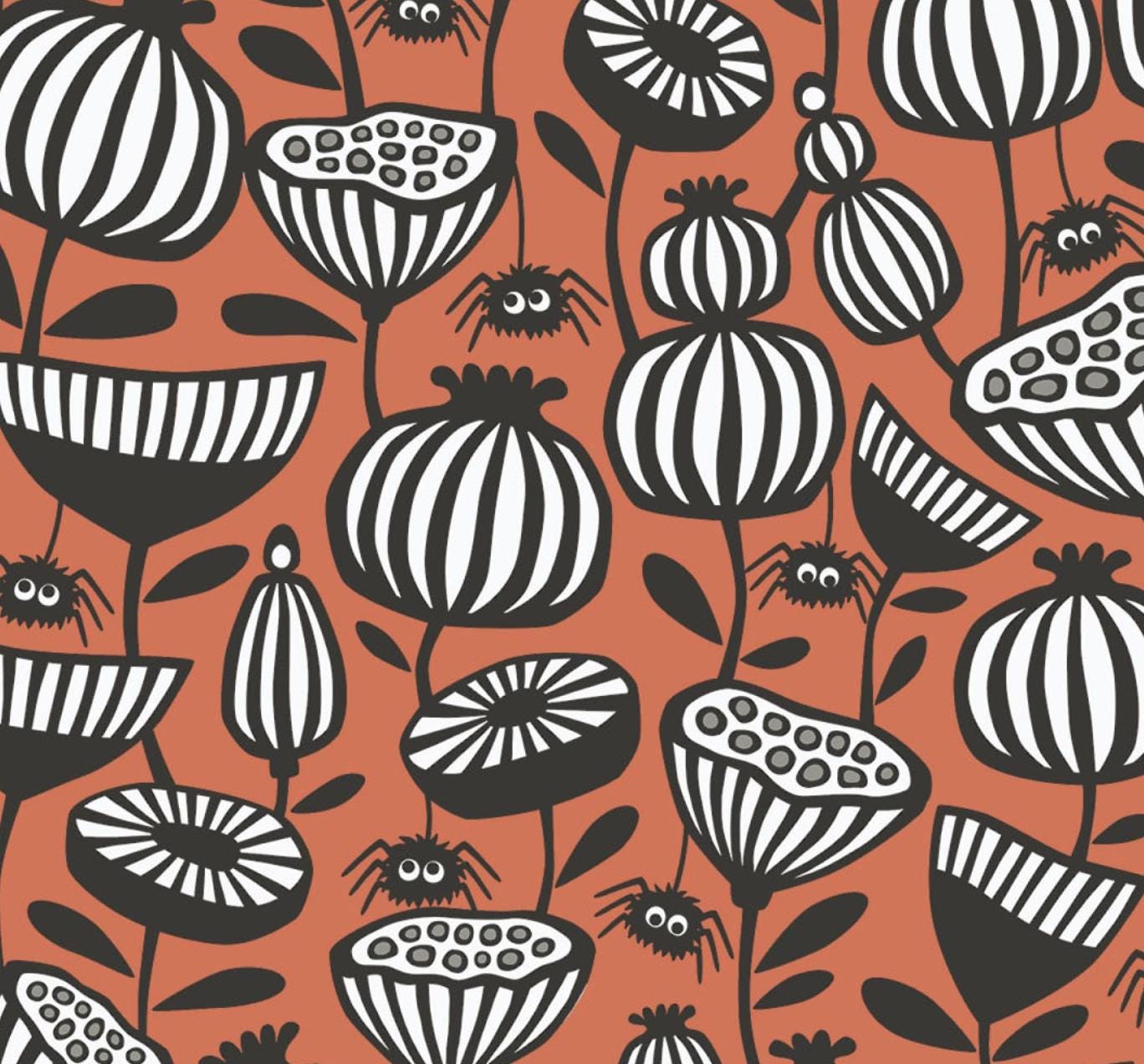 Cloud9 Fabrics GOTHIC WHIMSY by Anequ Studio Spiders Garden Orange