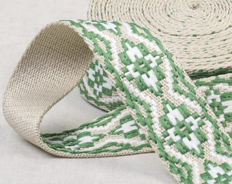WEBBING Ethnic Webbing 1 1/2" Green/Beige/White
