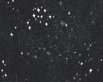 May include: Dark background with a speckled texture and scattered star shapes in white and teal. The stars vary in size and are arranged to resemble a night sky.