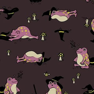 Colección de colaboración FREAKY FAMILARS de Moda Ruby Star Society Frogmiliars: ranas novedosas, setas de bruja, berenjena.