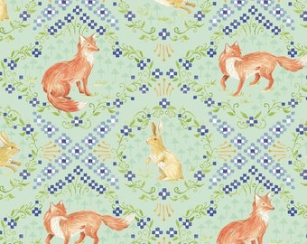 #113.108.05.1 Little Acorn and Sprigs Rows on Creamy White Born Wild by Ana Davis for Blend Fabrics By The Continuous HALF YARD RARE