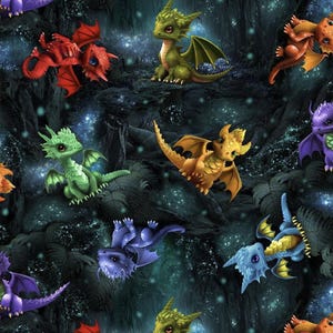 Timeless Treasures BABY DRAGONS Tossed Forest