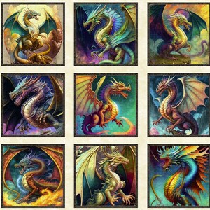 Quilting Treasures DRAGON FYRE by Dan Morris Dragon Picture Patches PANEL Large