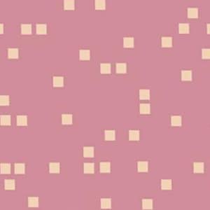 May include: A repeating pattern of small, light beige squares scattered across a muted rose-colored background. The squares are evenly spaced, creating a simple, geometric design. This pattern is suitable for various fabric or paper applications.
