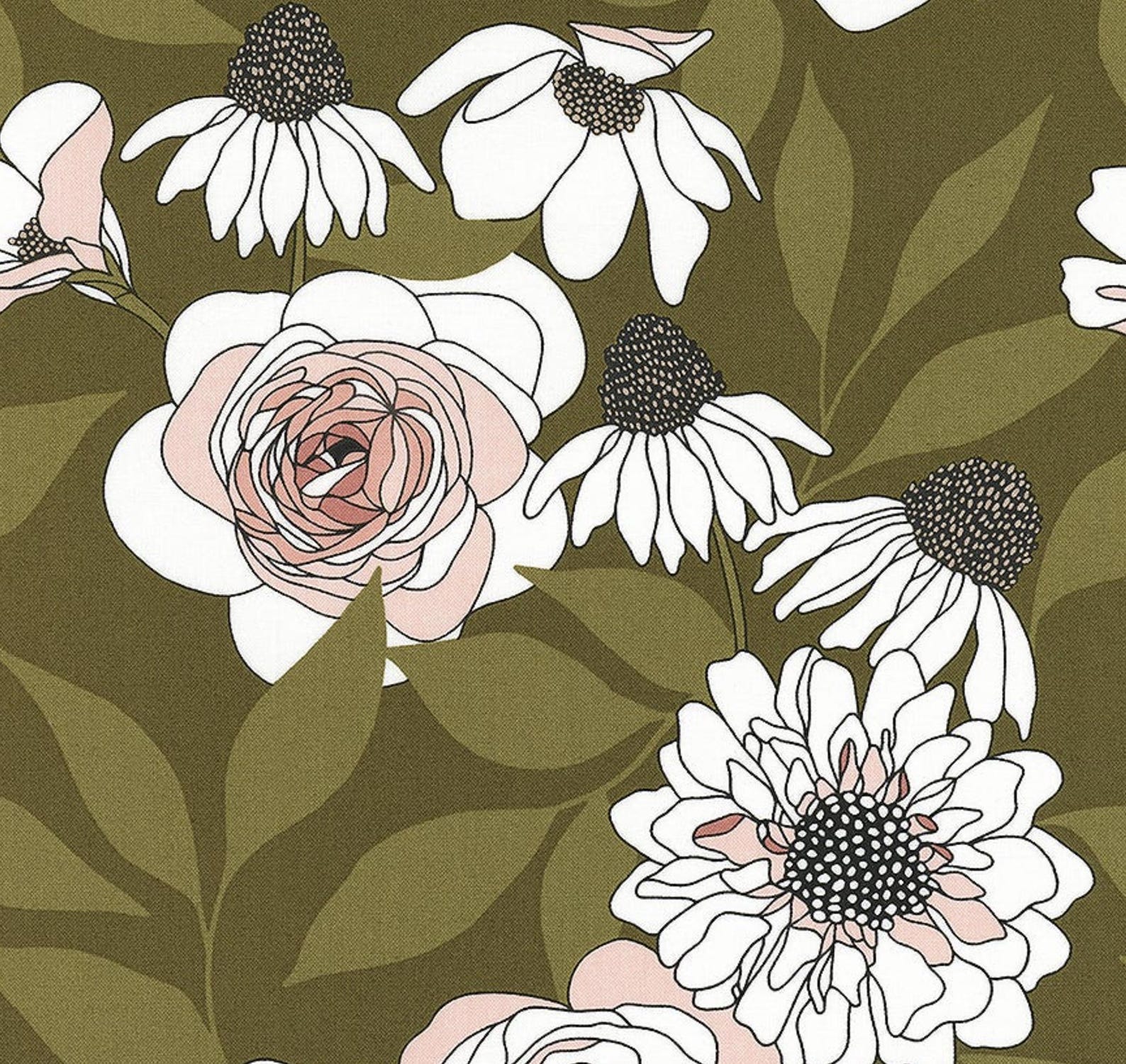 Moda Botany Patterns Moda BOTANY by Alli K Design Cabbage Rose Large Floral Monstera - Etsy