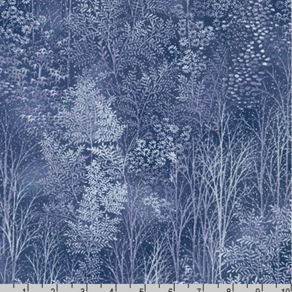 REMNANT - Kaufman - A Walk on the Path - Foliage - Periwinkle (Metallic)