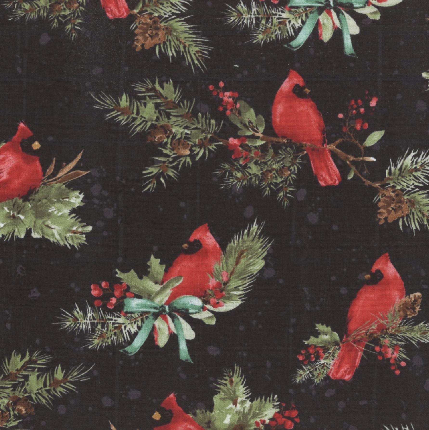 Wilmington Prints CARDINAL CELEBRATION Cardinals Holly Pine Black Red