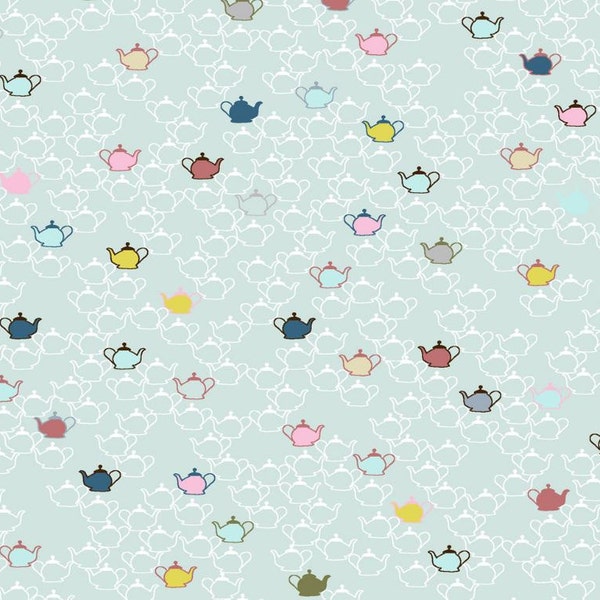 REMNANT - STOF Fabrics by Blank Quilting - Five O'Clock Tea - Tea Pots - Blue