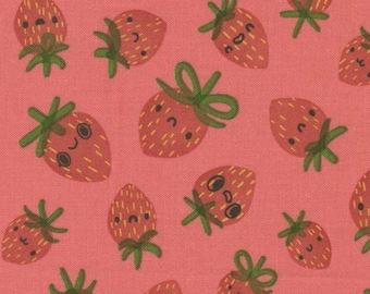 Moda FUNNY VALENTINE by Lizzy House Strawberries Coral