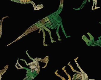 Dinosaur Fabric / Dinosaurs on Black Fabric / Timeless Treasures Dino ...