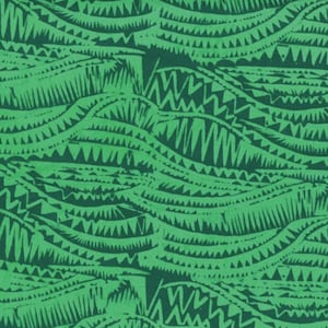 May include: A seamless pattern of green and black abstract shapes. The shapes are made up of jagged lines and curves, creating a dynamic and textured design.