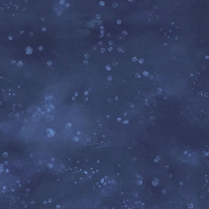 May include: Dark blue background with scattered, irregular white and light blue shapes, creating a textured, abstract pattern. The design evokes a sense of depth and a celestial or underwater theme.