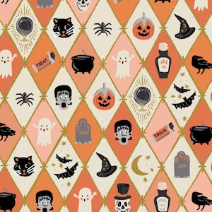 Cotton + Steel RIFLE PAPER CO Halloween Halloween Argyle Orange Gold (Metallic)