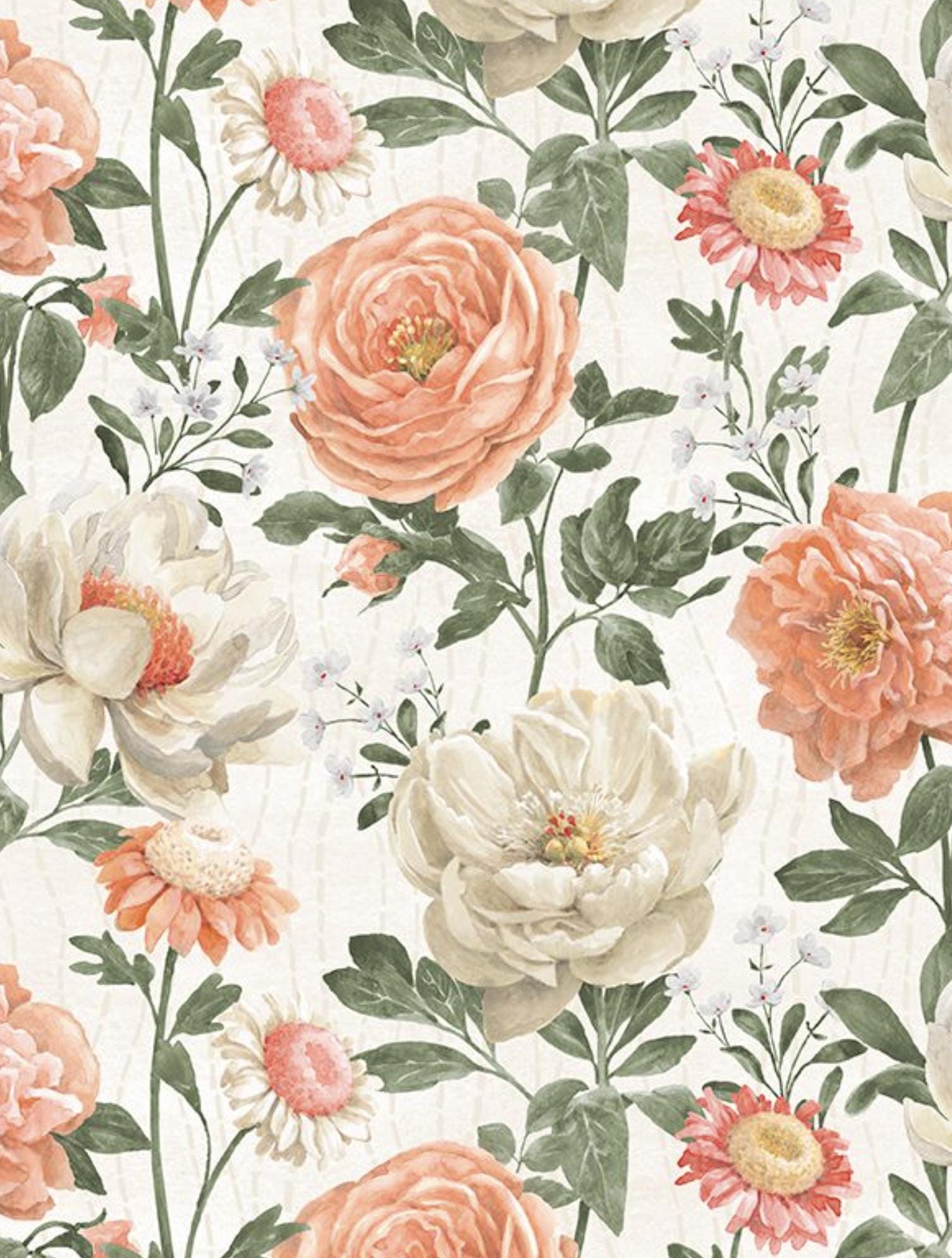 Wilmington Prints PEACH WHISPERS Large Flowers All Over Cream