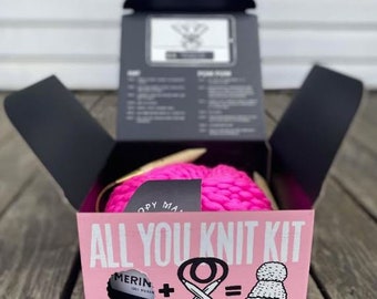 KIT - LOOPY MANGO - All You Knit Kit - My First Hat - Spicy Hot Pink