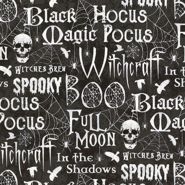 Northcott SPELLBOUND by Deborah Edwards Words Black Multi