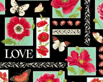 Henry Glass POPPY PERFECTION Poppy Patchwork Black