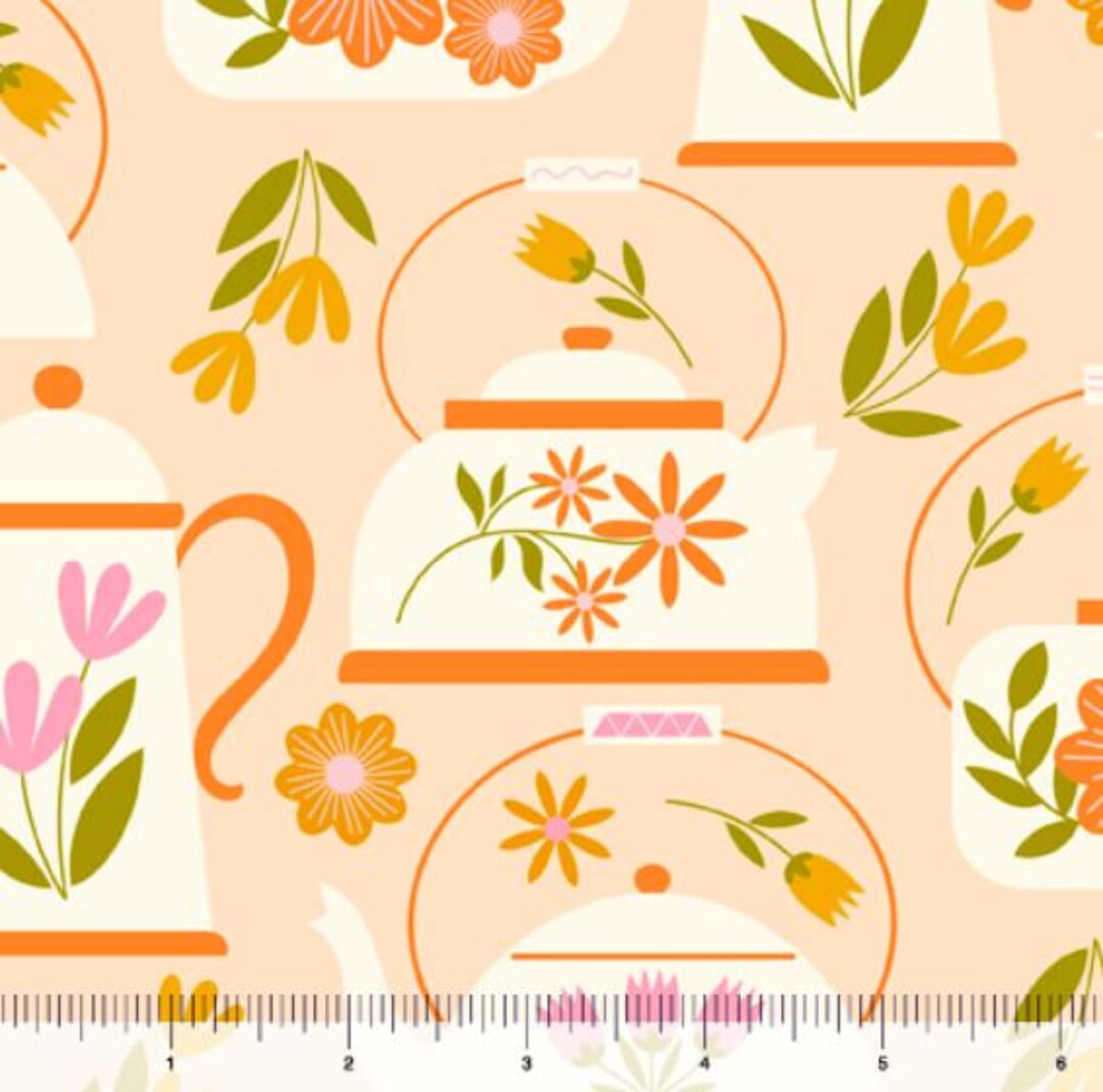 Quilting Treasures PETAL DECOR Tea Kettles Coral Etsy