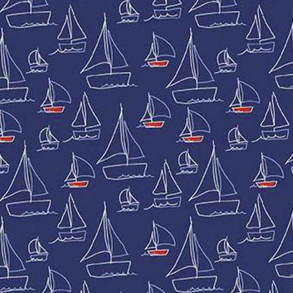 Riley Blake Red, White, & Bang by Sandy Gervais Sailboat Navy