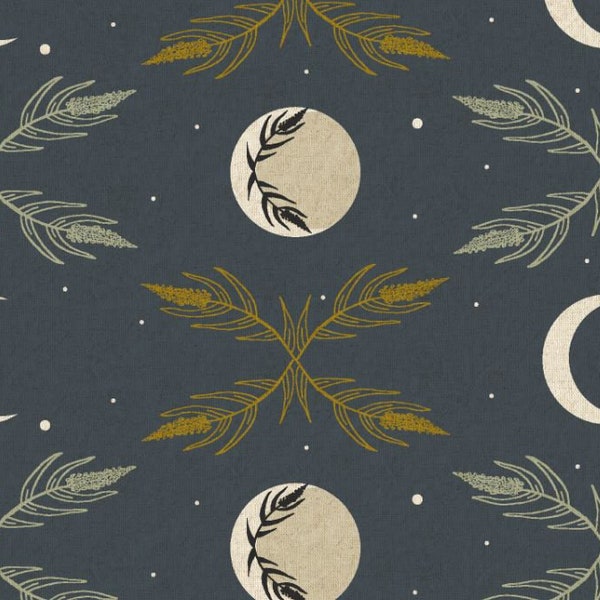 CANVAS - Cotton + Steel - Camp Creek by Ash Cascade - Harvest Moon - Navy - METALLIC - Unbleached