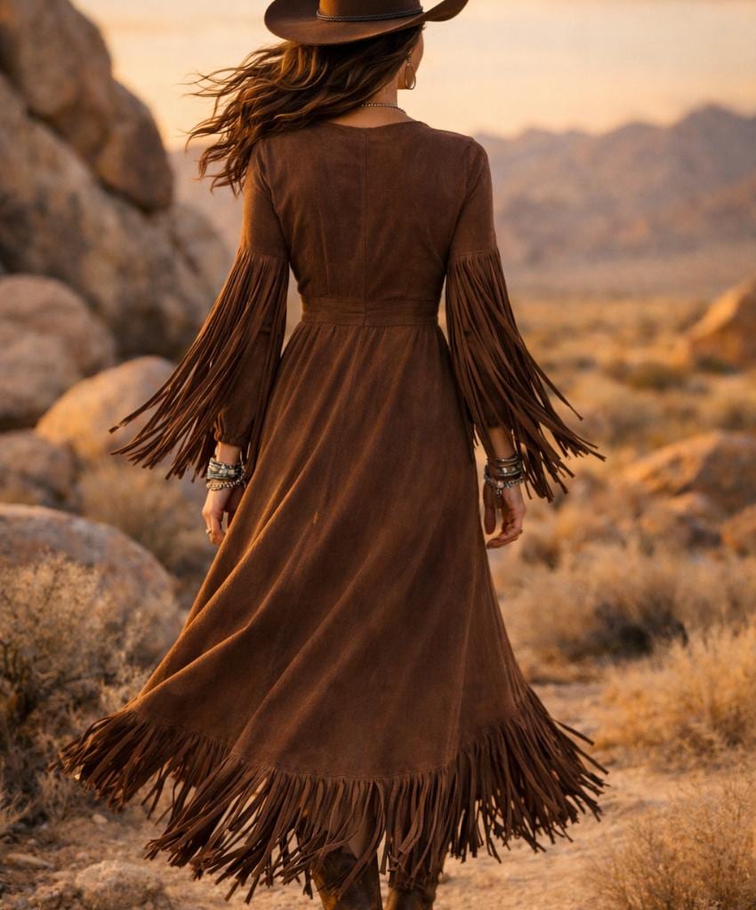 brown fringe maxi dress Fringe Asymmetrical Maxi Dress