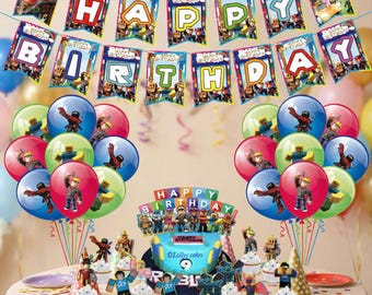 Roblox Birthday Party Decoration Set – Gamer Theme, Banner, Cake Topper