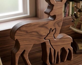 Deer with fawn, Deer family, an original wooden sculpture, Scrollsaw pattern, digital download, Mothers Day Gift, High Quality JPG, PDF, PNG