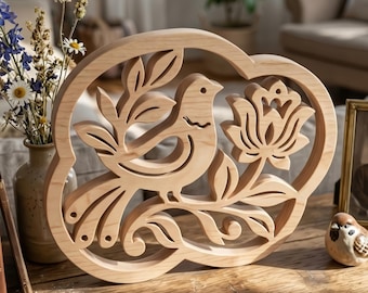 Bird on a flower, Flower, an original wooden sculpture, digital download, Scrollsaw pattern, Mothers Day Gift, High Quality JPGs, PDF, PNG