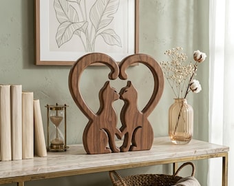 Cats and hearts, an original wooden sculpture, Scrollsaw pattern, digital download, Mothers Day Gift, High Quality JPGs, PDF, PNG