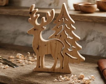 Deer, New Year's deer, an original wooden sculpture, Scrollsaw pattern, digital download, Mothers Day Gift, High Quality JPGs, PDF, PNG, SVG