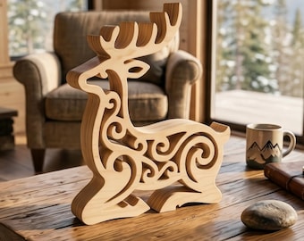Deer, Sitting deer, Moose, an original wooden sculpture, Scrollsaw pattern, digital download, Mothers Day Gift, High Quality JPGs, PDF, PNG