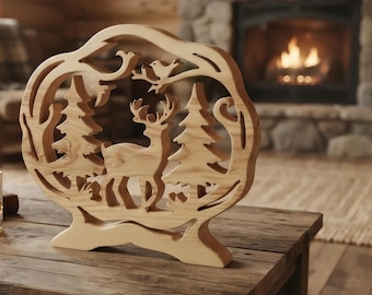 Deer, Forest, Moose, an original wooden sculpture, Scrollsaw pattern, digital download, Mothers Day Gift, High Quality JPGs, PDF, PNG, SVG