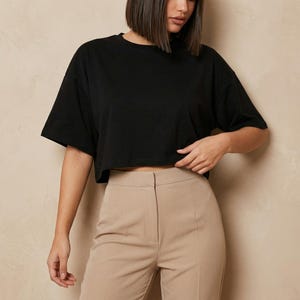 Oversized Cotton Crop Top, Loose Short Sleeve Streetwear Tee