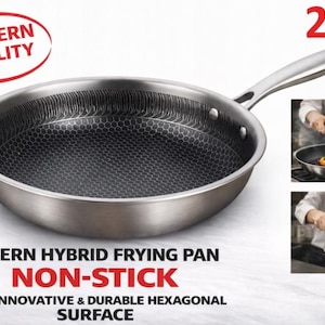 Frigideira híbrida antiaderente em favo de mel de 26 cm, frigideira de aço inoxidável