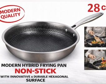 Padella antiaderente ibrida a nido d'ape da 28 cm – Padella in acciaio inox per tutti i piani cottura