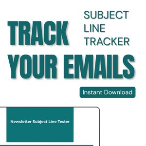 Może przedstawiać: Turkusowo-biała grafika z napisami &bdquo;TRACK YOUR EMAILS&rdquo; i &bdquo;SUBJECT LINE TRACKER&rdquo;. Poniżej znajduje się formularz oznaczony jako &bdquo;Newsletter Subject Line Tester&rdquo; z polami na temat, tekst podglądu, wsp&oacute;łczynnik otwarć i zwycięzcę.