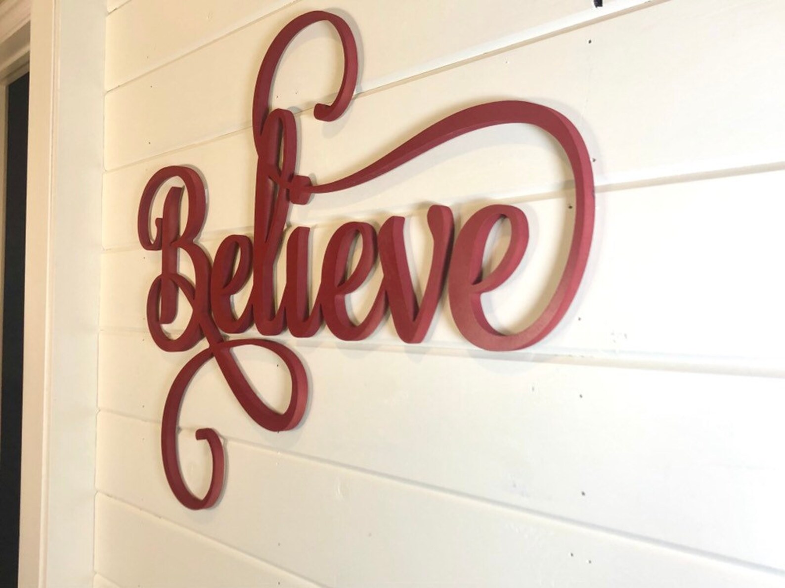 Believe Huge Cursive Script Wall Sign Not Painted Wood Cut Etsy