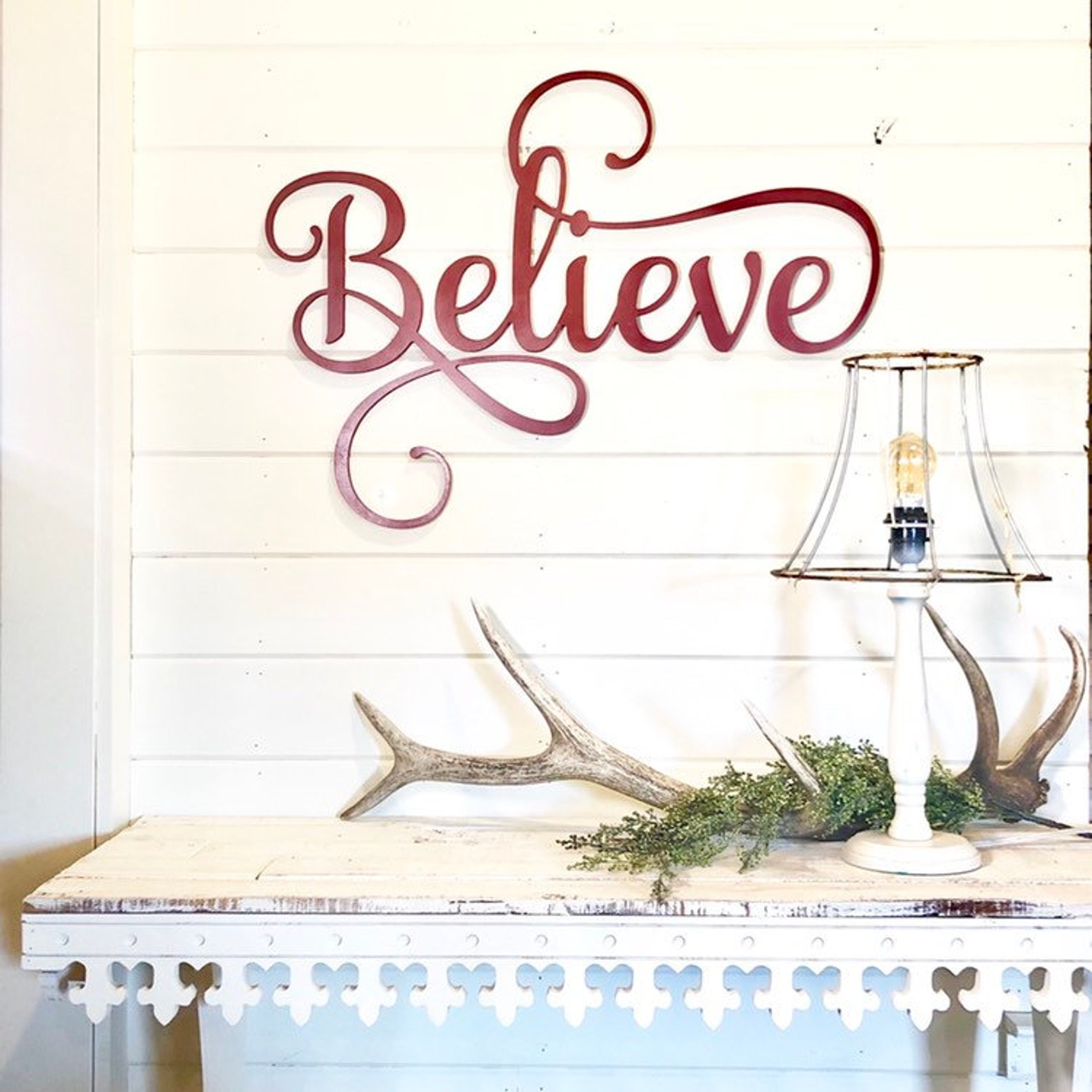 Believe Huge Cursive Script Wall Sign Not Painted Wood Cut Etsy