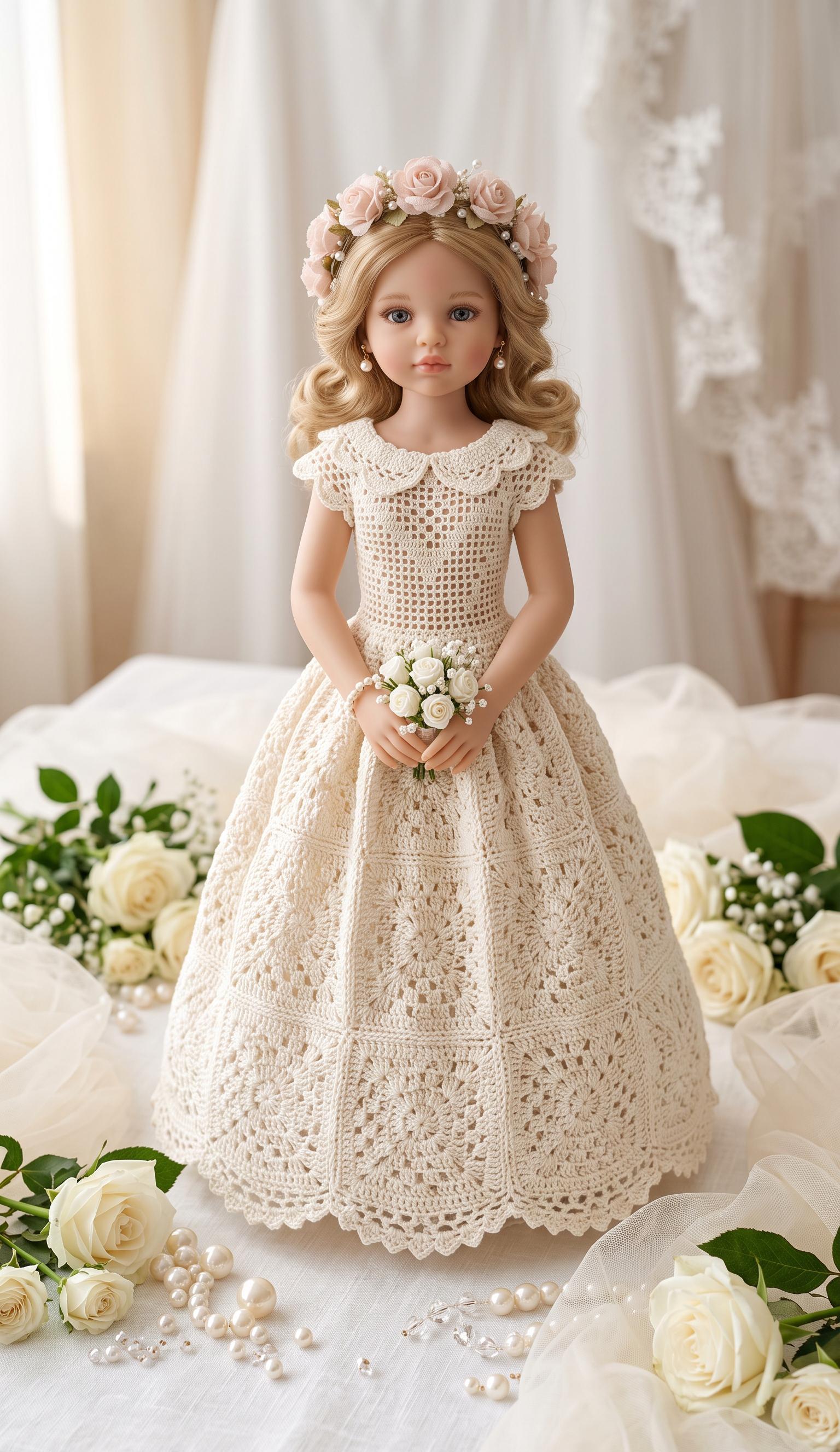 30 Crochet Wedding Dresses for a Handmade Bridal Look 11 Doll Wedding Dress with Flower Crown