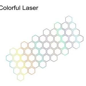 May include: A colorful geometric design featuring a series of interconnected hexagons. The hexagons transition in color from yellow to orange, green, and purple. The text "Colorful Laser" is at the top.