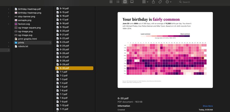 Personalized Birthday Rarity Print | Data Visualization Art Gift ...
