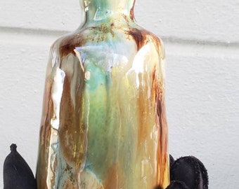 Vintage Studio Pottery Vase Blues Greens Brown Modern Abstract Glaze