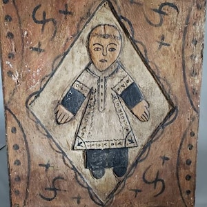 Vintage Antique Retablo Priest Saint Mexico