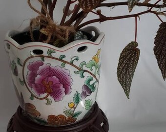 Vintage Asian Medium Plant Vase Fishbowl Objet D'Art Stand