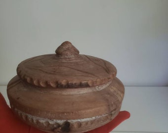Vintage Handmade Wood Lidded Bowl Catchall Round Box